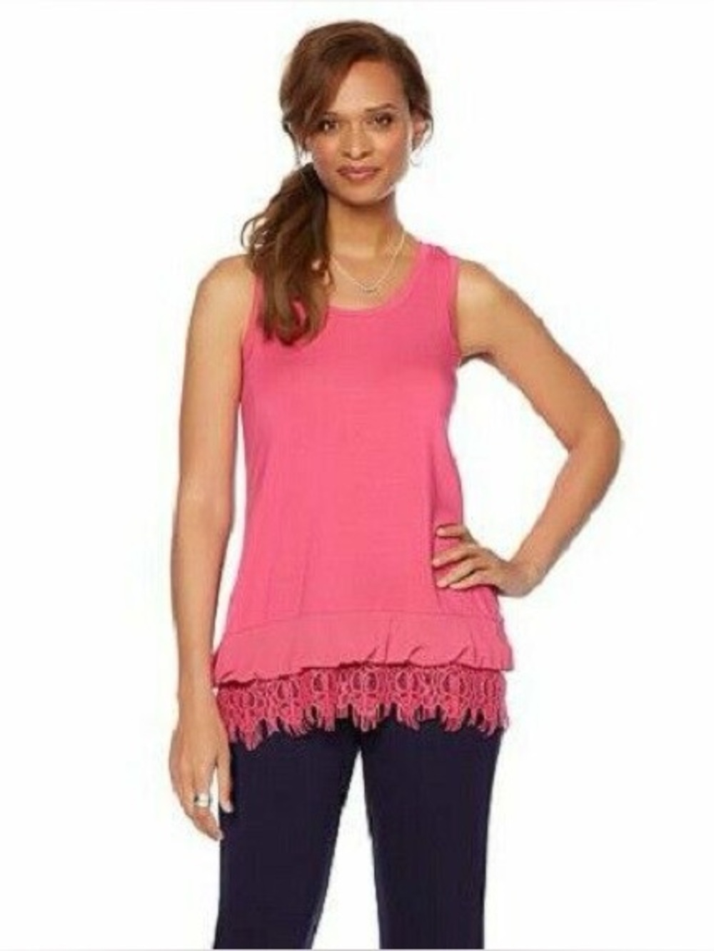 Daisy Fuentes Fuchsia Lace Hem Tank Top